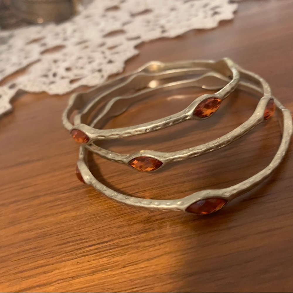 Gold and Orange Gemstone Tripple Bangle Set